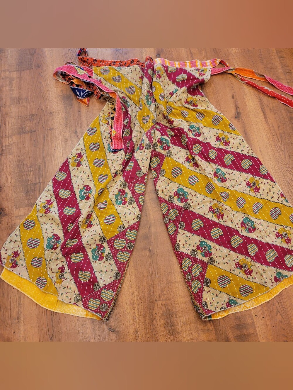 Bohemian Kantha Wrap Wide-Leg Pants